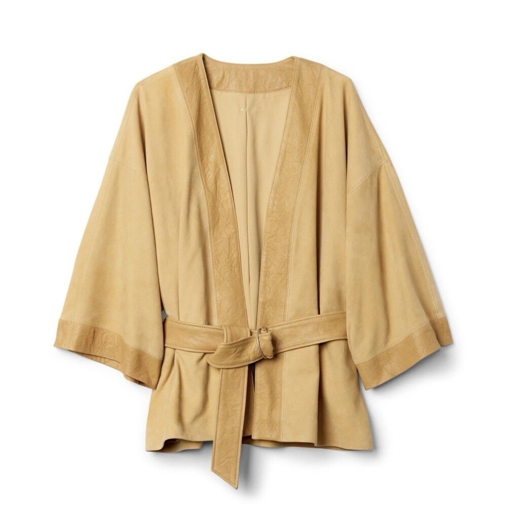 Gap Limited Edition Belted Suede Topper Jacket, khaki SIZE L Kimono Leather Boho - Picture 2 of 13